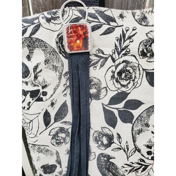 Handmade Halloween horror Leather Fringe purse bag charm keychain spooky vibes - Picture 1 of 4